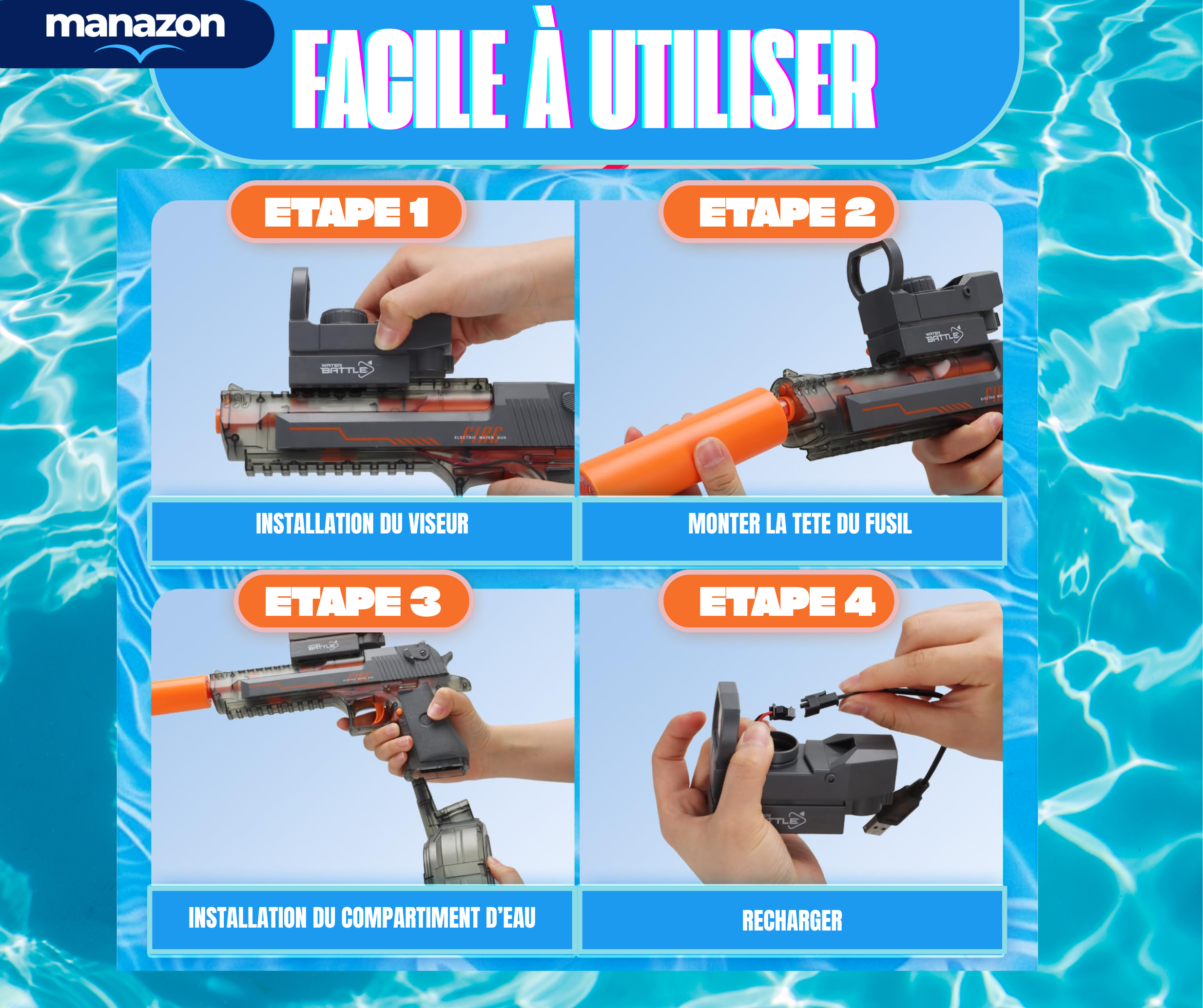 WATER GUN Pistolet à eau automatique avec mitraillette