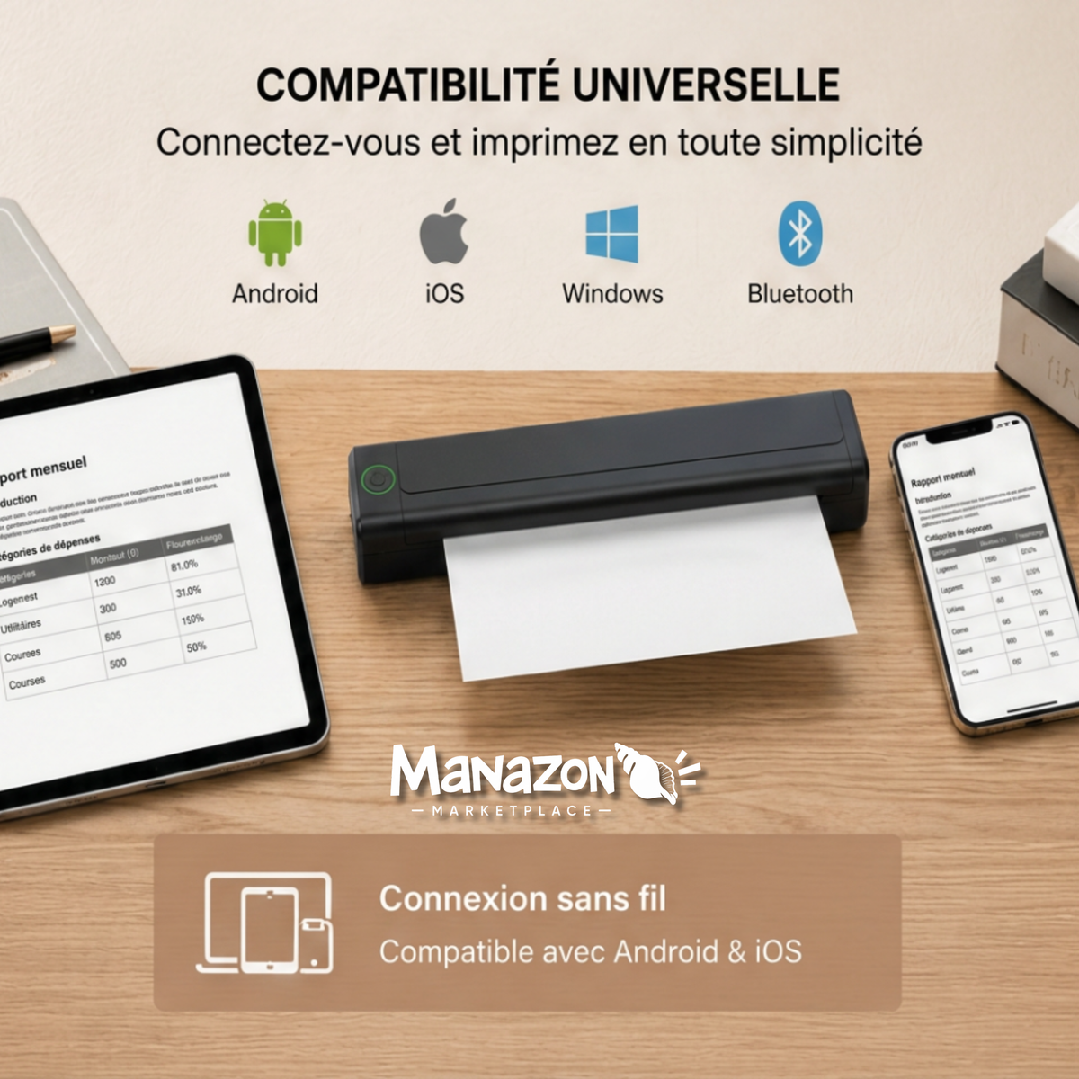 PRINTER PRO-Imprimante thermique portable + 50 feuilles vierges