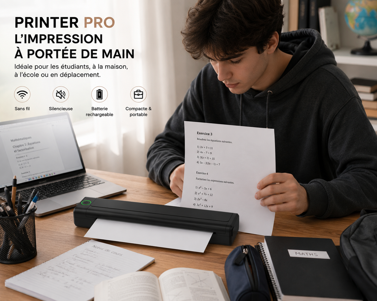 PRINTER PRO-Imprimante thermique portable + 50 feuilles vierges