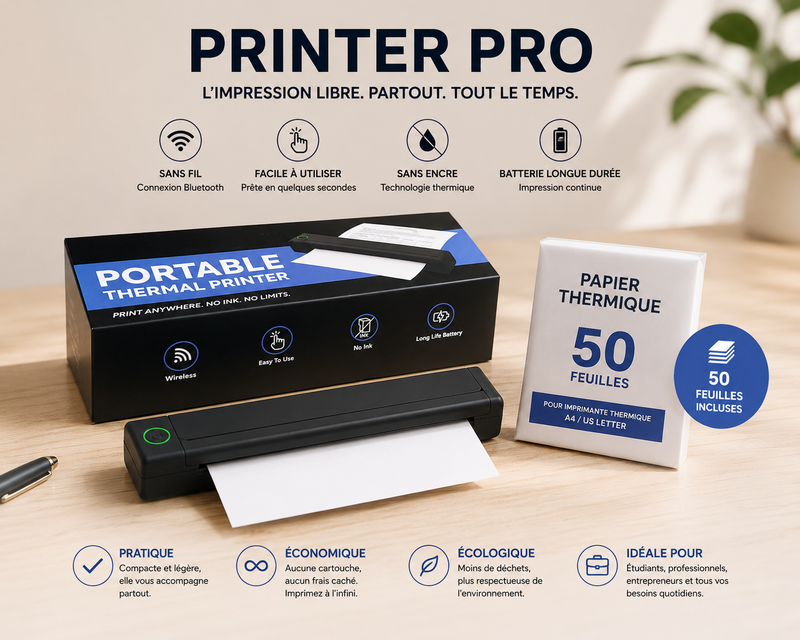 PRINTER PRO-Imprimante thermique portable + 50 feuilles vierges