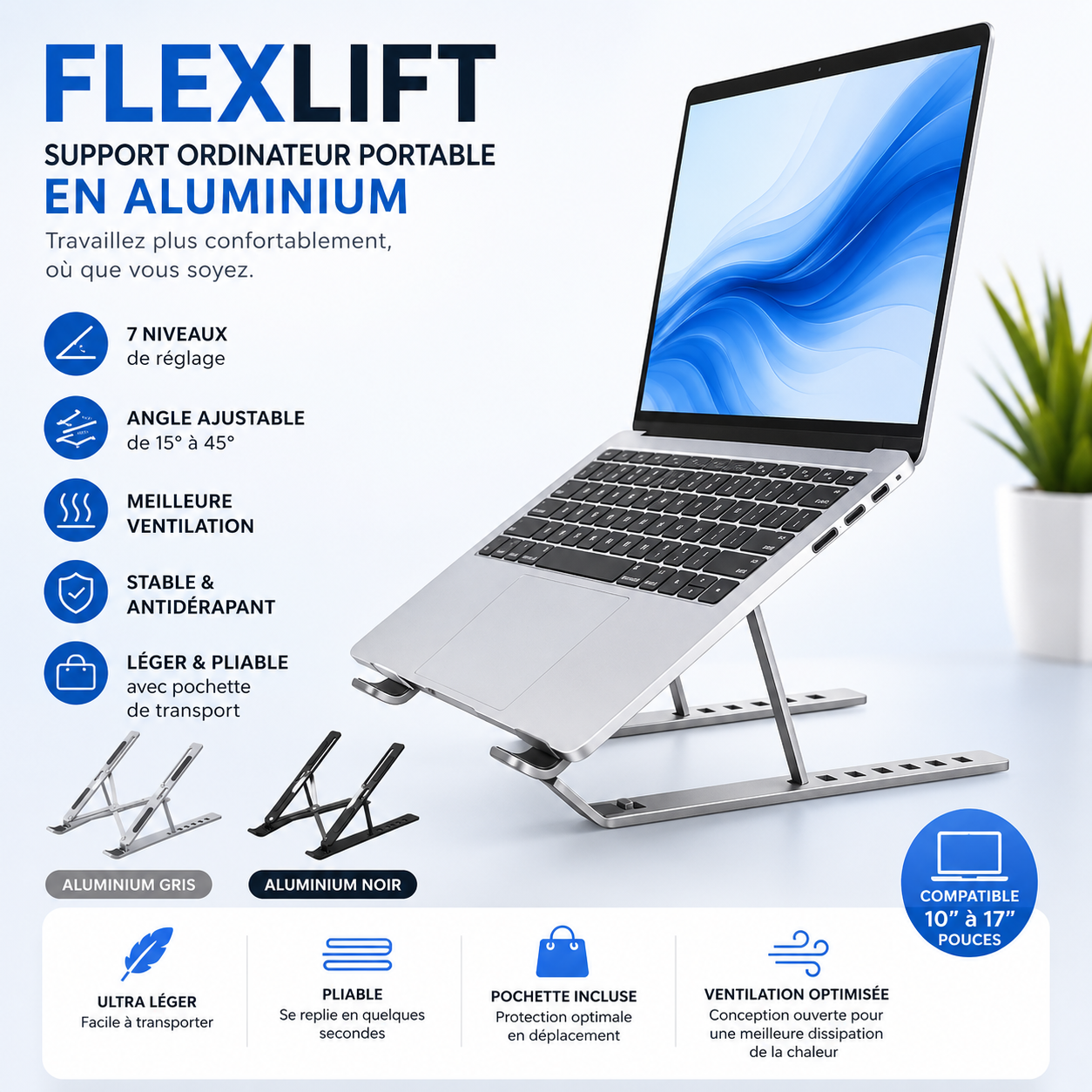 FLEXLIFT - Support ordinateur Aluminium, correction de posture